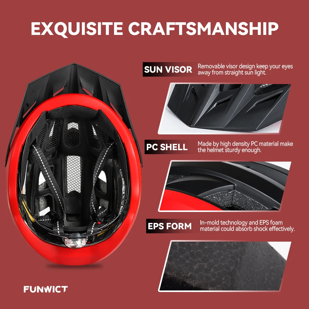 FUNWICT OEM racing bike helmet half face shield goggle bike helmet riding safety visor led light women men adult riding helmet