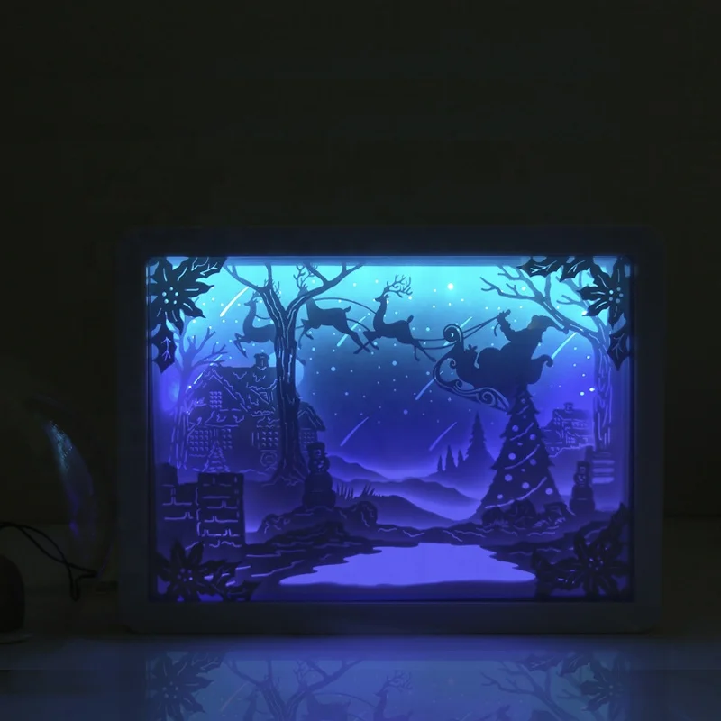 Best Price Wall Art Plastic Photo Frame 3D Shadow Light Box Paper Cut Crafts for Home Decor