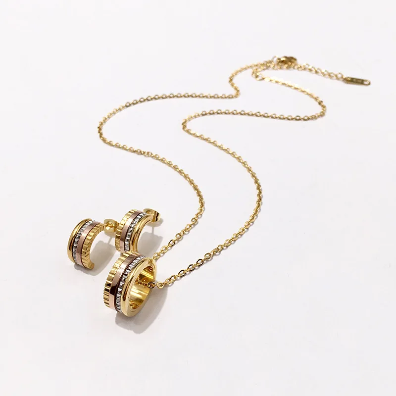 Ceramic rotating gear stainless steel  earring necklace set
