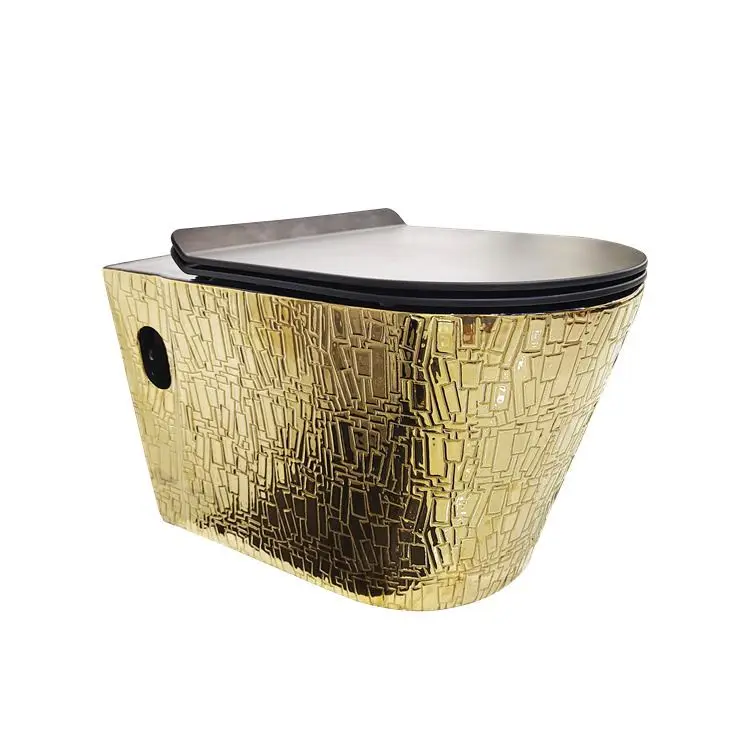 ceramic rimless gold color wall hung toilet bathroom golden design rose gold wall toilet bowl