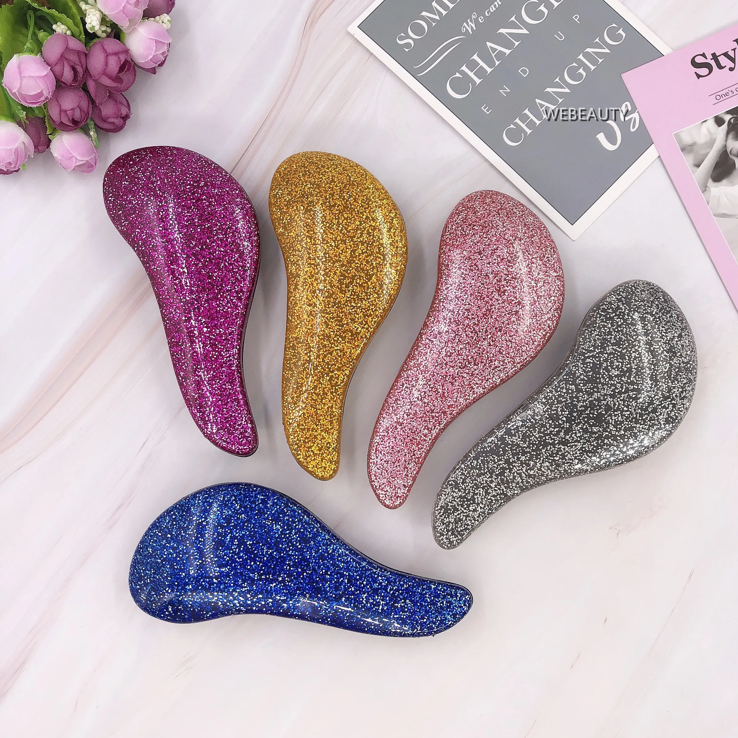Magic Flash Glitter Handle Tangled Hair Brush TT Comb Extension HairBrush Detangling Hair Combs