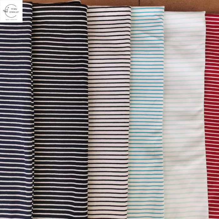 Hot selling good price knit 100% cotton single jersey stripe fabric yarn dyed China popular stock lot for garment t shirt