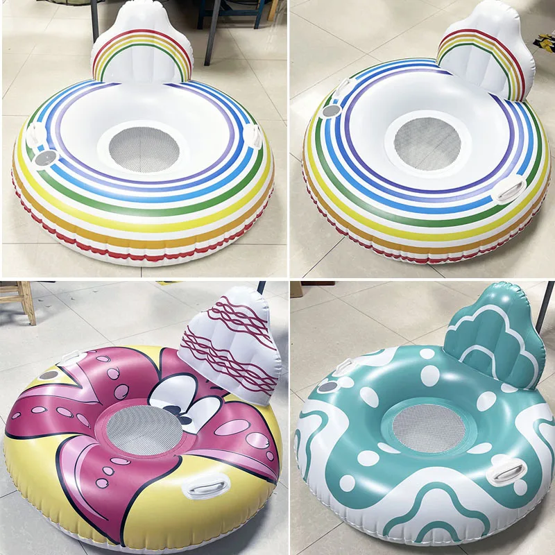 water Sport Lounge adults thickened pvc river run inflatable 1person pool mesh float tube with built-in backrest and cup holders