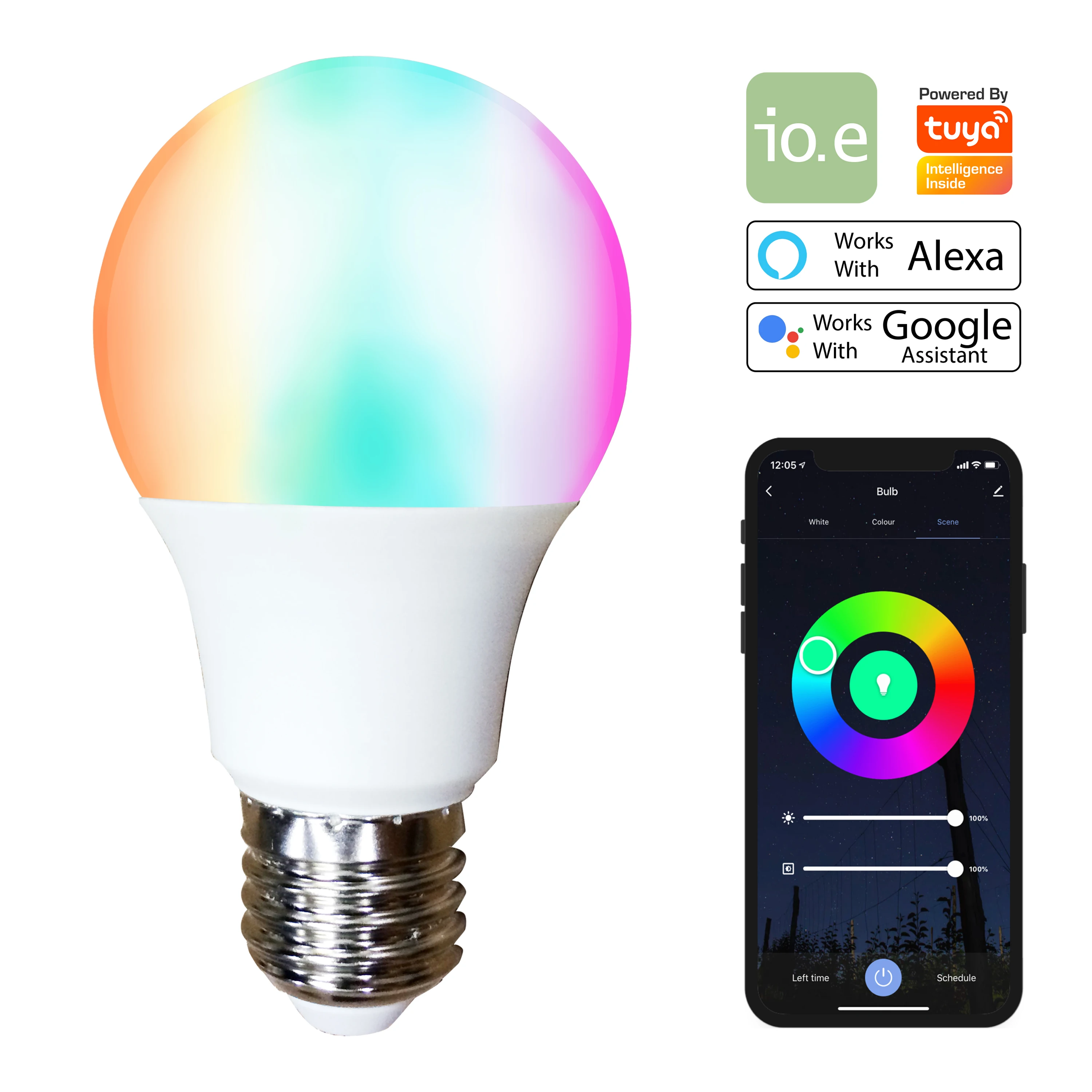 
Smart WiFi LED Bulb A21 1050lm 10W 100/120V E26 RGBW dimmable Tuya Smart works with Alexa and Google Assistant 