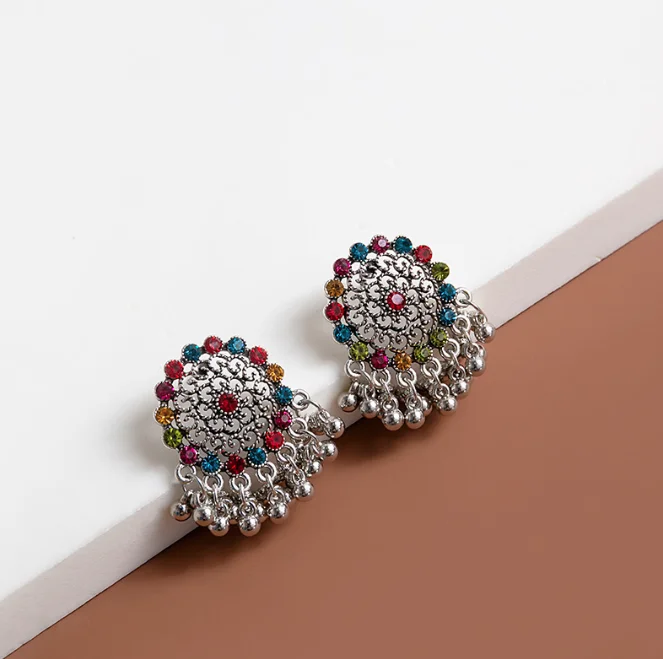 European and American ethnic style retro elegant temperament ear hook rainbow Bohemian devil eye crystal earrings for women