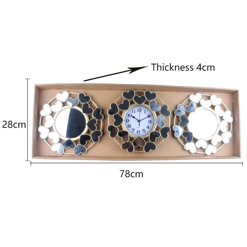 Light luxury decorative mirror wall threedimensional wall hanging clock living room wall decoration model room decorative clock