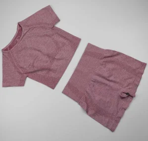 
Popular Women training 2 Piece suit Fitness Short Sleeve Crop Top Shirts Running Shorts Workout Clothes Seamless Yoga Set 
