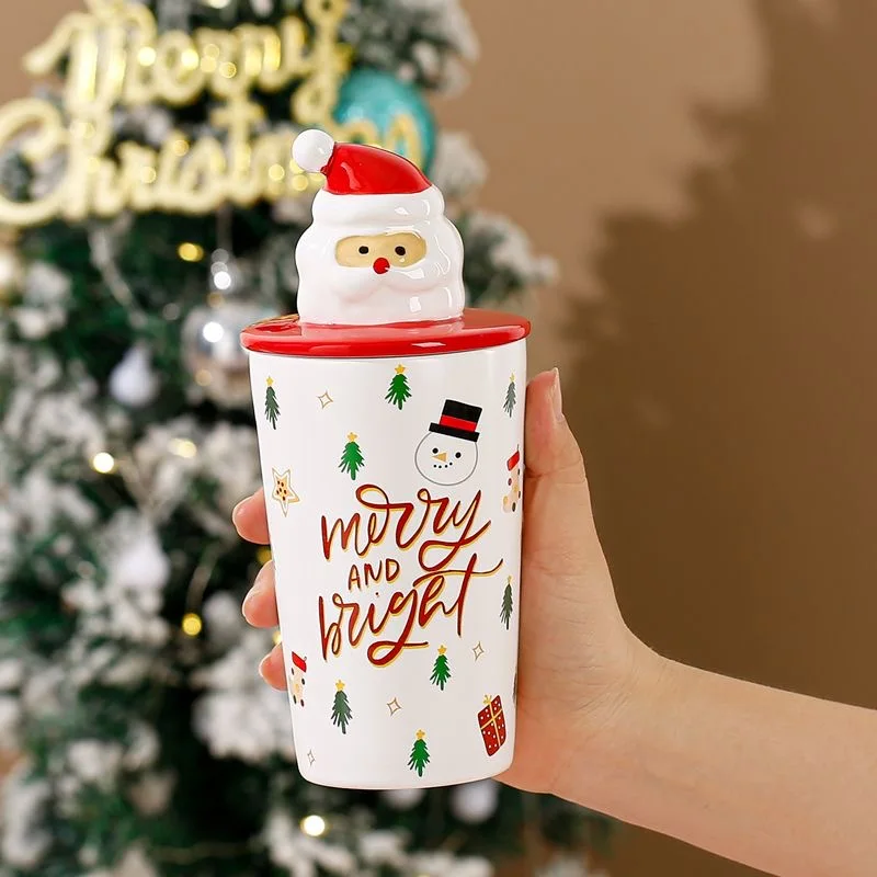 Wholesale christmas gifts ceramic Large capacity coffee mug with handle custom logo  halloween christmas cups Christmas gift