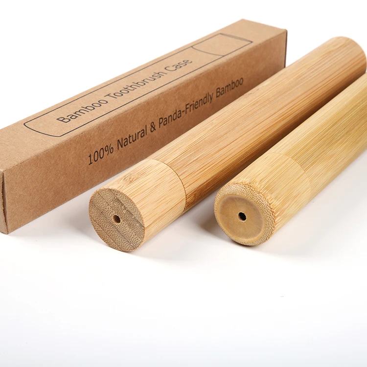 Eco-friendly natural bamboo tubes packaging adult kids bathroom travel toothbrush holder