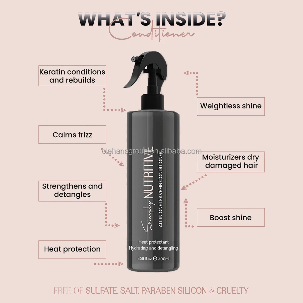 Custom Logo Organics Natural Moisturizer Curl Primer Detangling Prevent Frizz Silky Keratin Hair Leave In Conditioner Spray