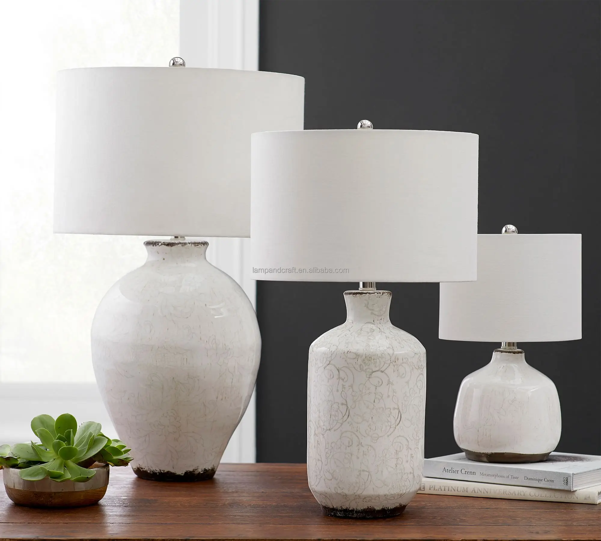 ceramic base table lamp Includes a cream linen drum shade