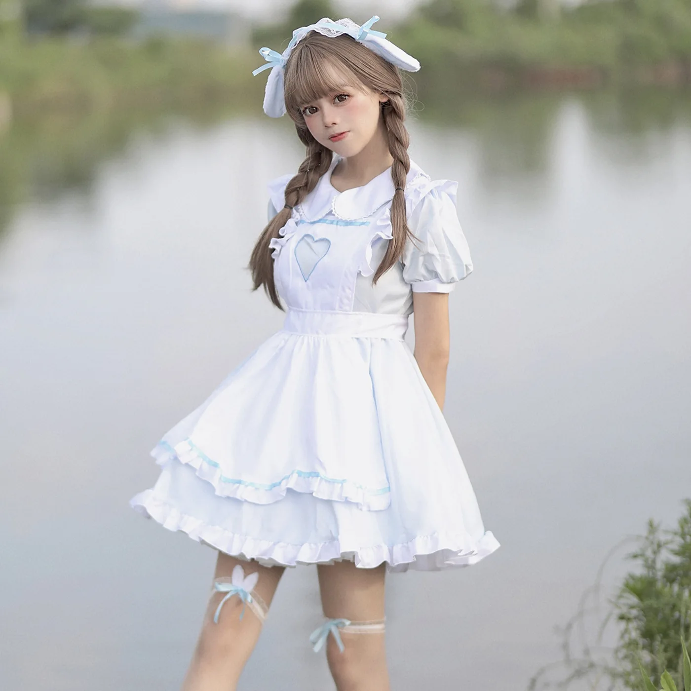 Original super cute hollow love rabbit maid Lolita COSPLAY costume big size