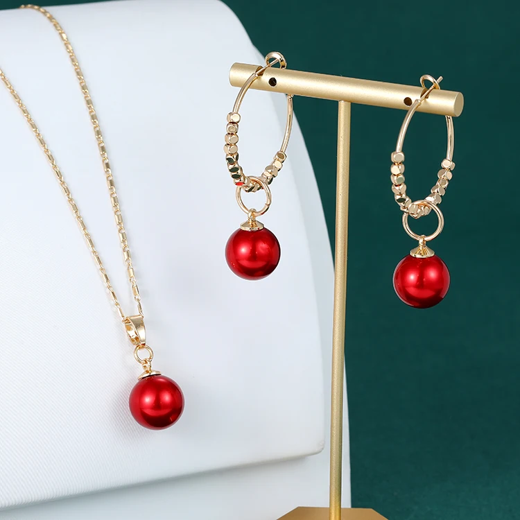 Gold Plated Samoan Colorful Enamel Red Black Simple Pearl Hawaiian earrings Necklace wholesale  jewelry