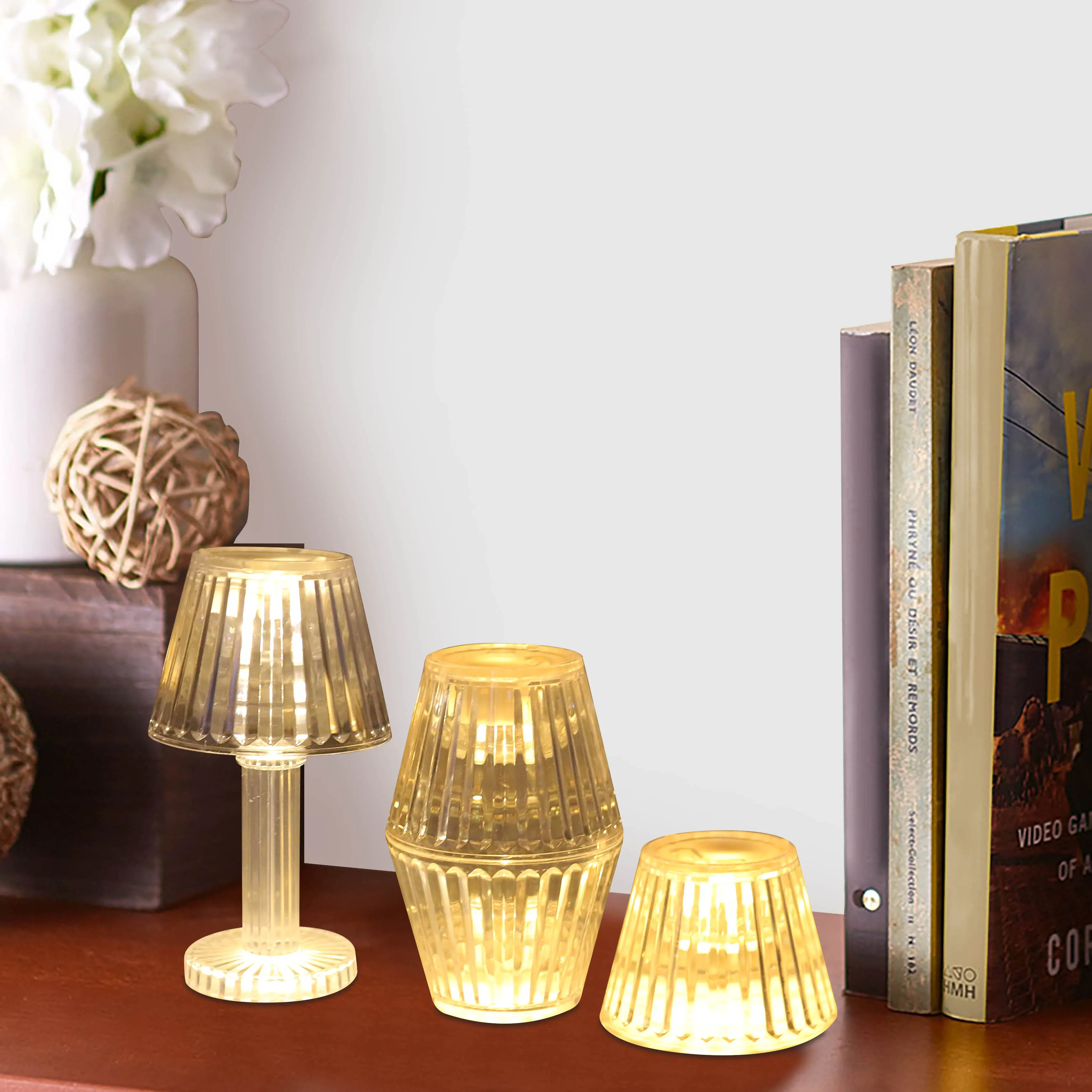 Crystal Lamp Table 3D Light Cordless Portable Decorative Night Light For Bedside