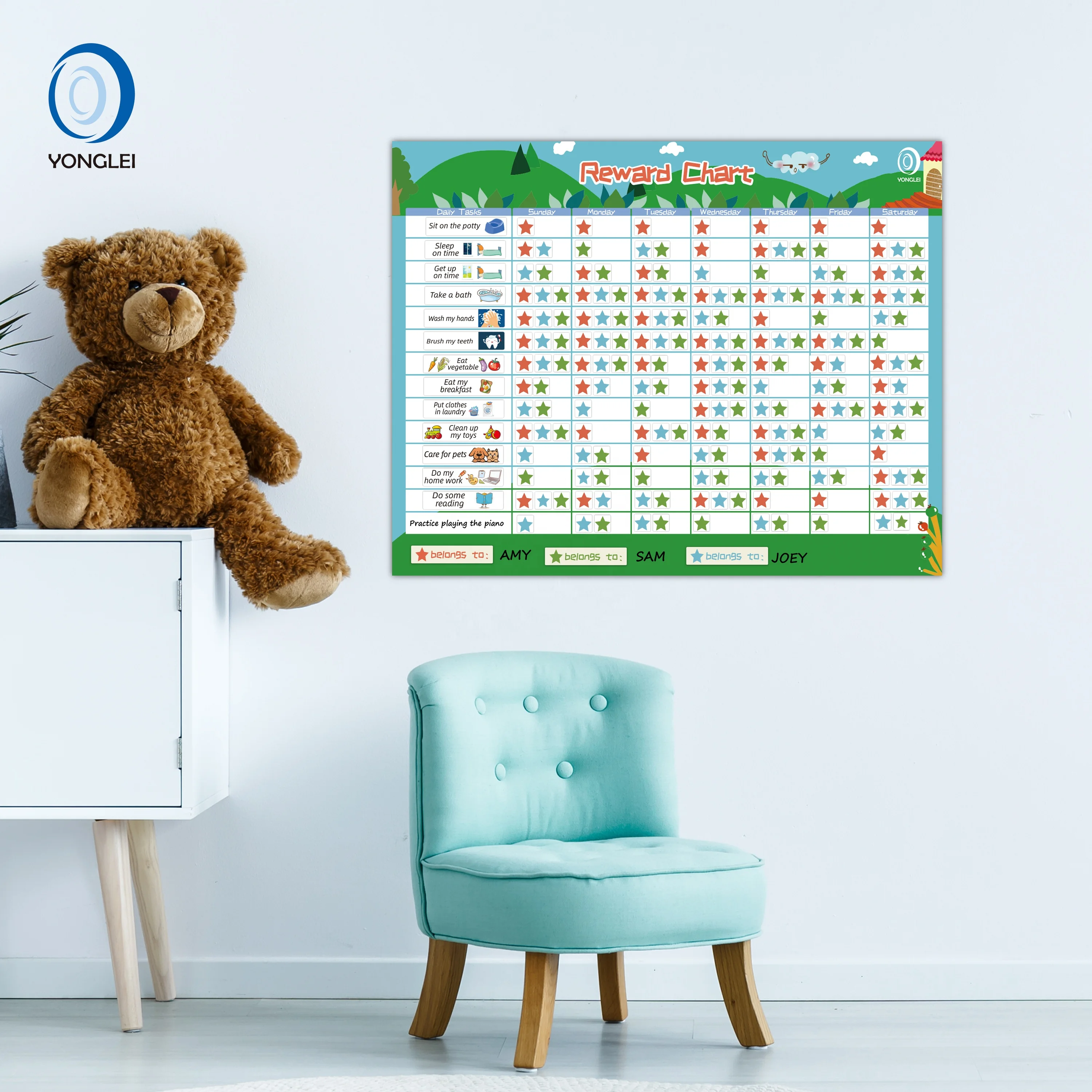 RC1.5-2A2 Nanotechnology dry erase magnetic chore board potty training reward chart with stickers