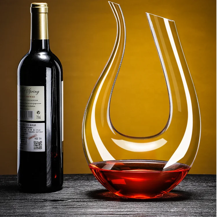 Wholesale 1400ml 47oz Crystal Glass Red Wine Decanter Unique Whisky Liquor Decanter Top Hand Blown U Shape Wine Carafe Decanter