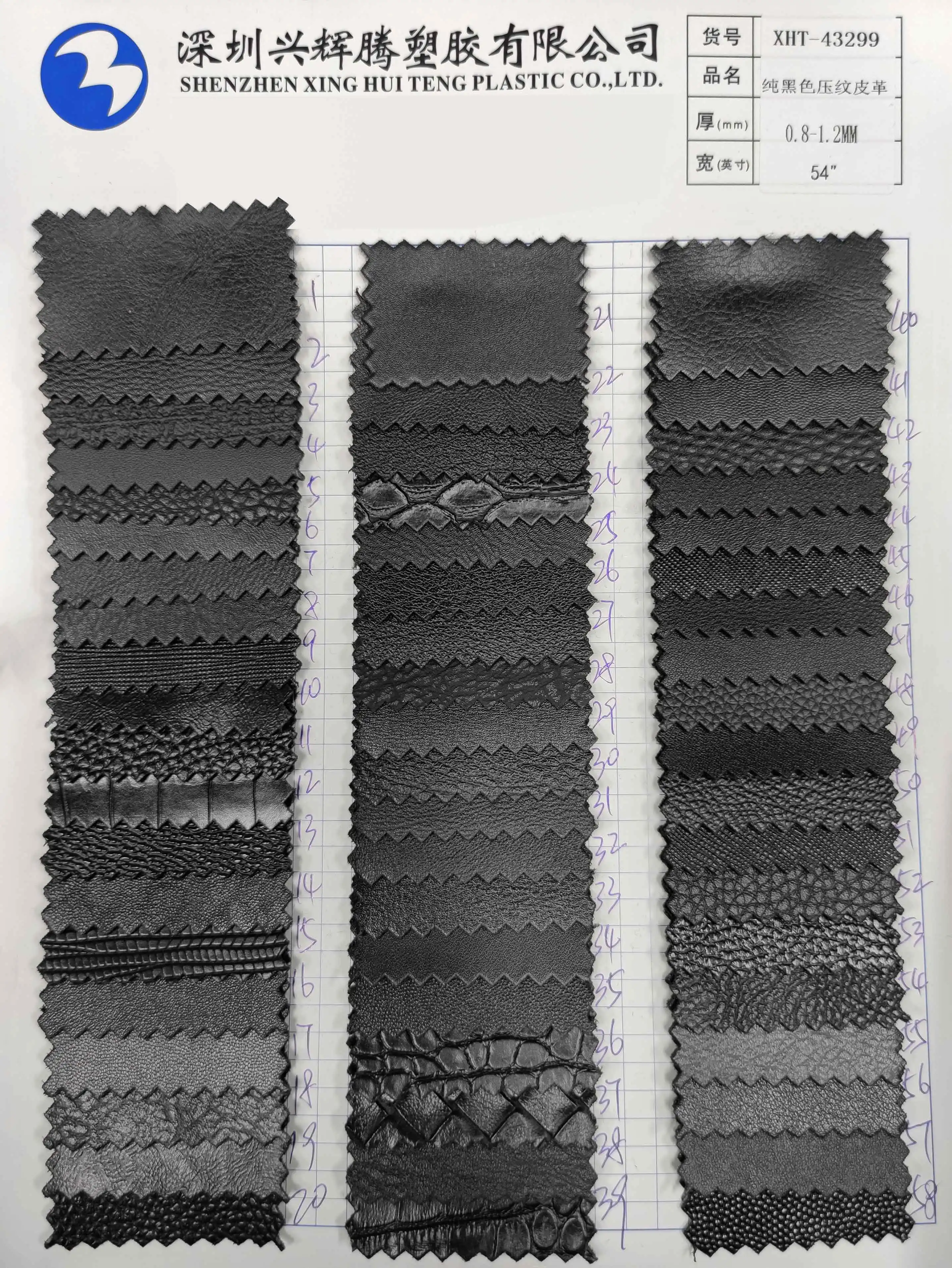 All Black Series Texture Embossed Synthetic Faux Leather Fabric Cotton Backing for Making Upholstery Garment Accessories