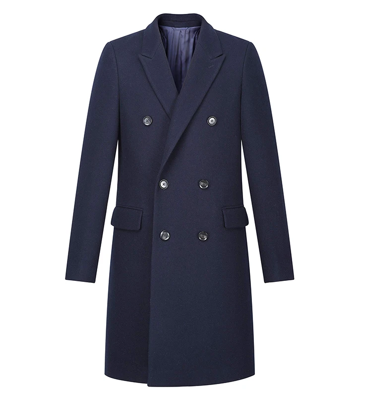 Yolife 2021 new Men Wool Overcoat Peaked Lapel Double Breasted Slim Wool Long Coat