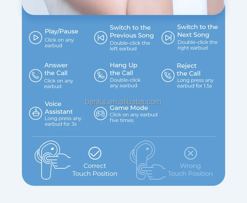 Benks BT Wireless Power bank/Powerbank Mini Earbuds With Charging Box For Game Player