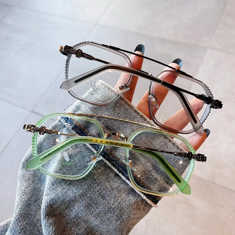New anti Blu ray glasses version trendy personality double nose bridge myopia glasses frame fashion plain plain glasses