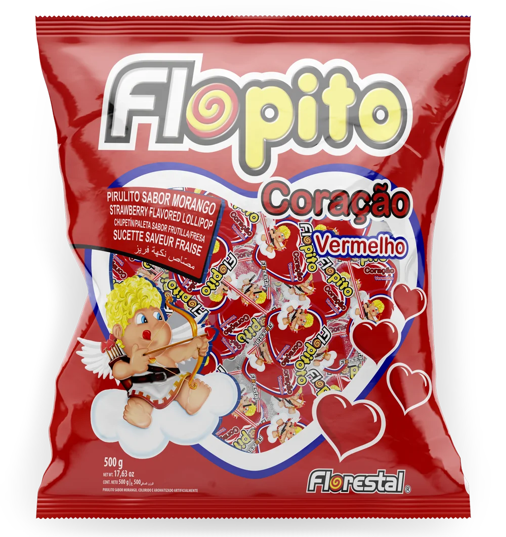 
9534 - Red Heart Flopito Strawberry Flat Heart Lollipop 10g 50pcs 