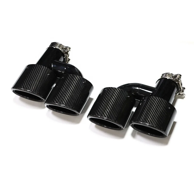 SYPES Glossy Carbon Fiber W204 Exhaust Tips For Benz w204 Exhaust Pipe Black H Pipe Universal Oval Muffler Tip