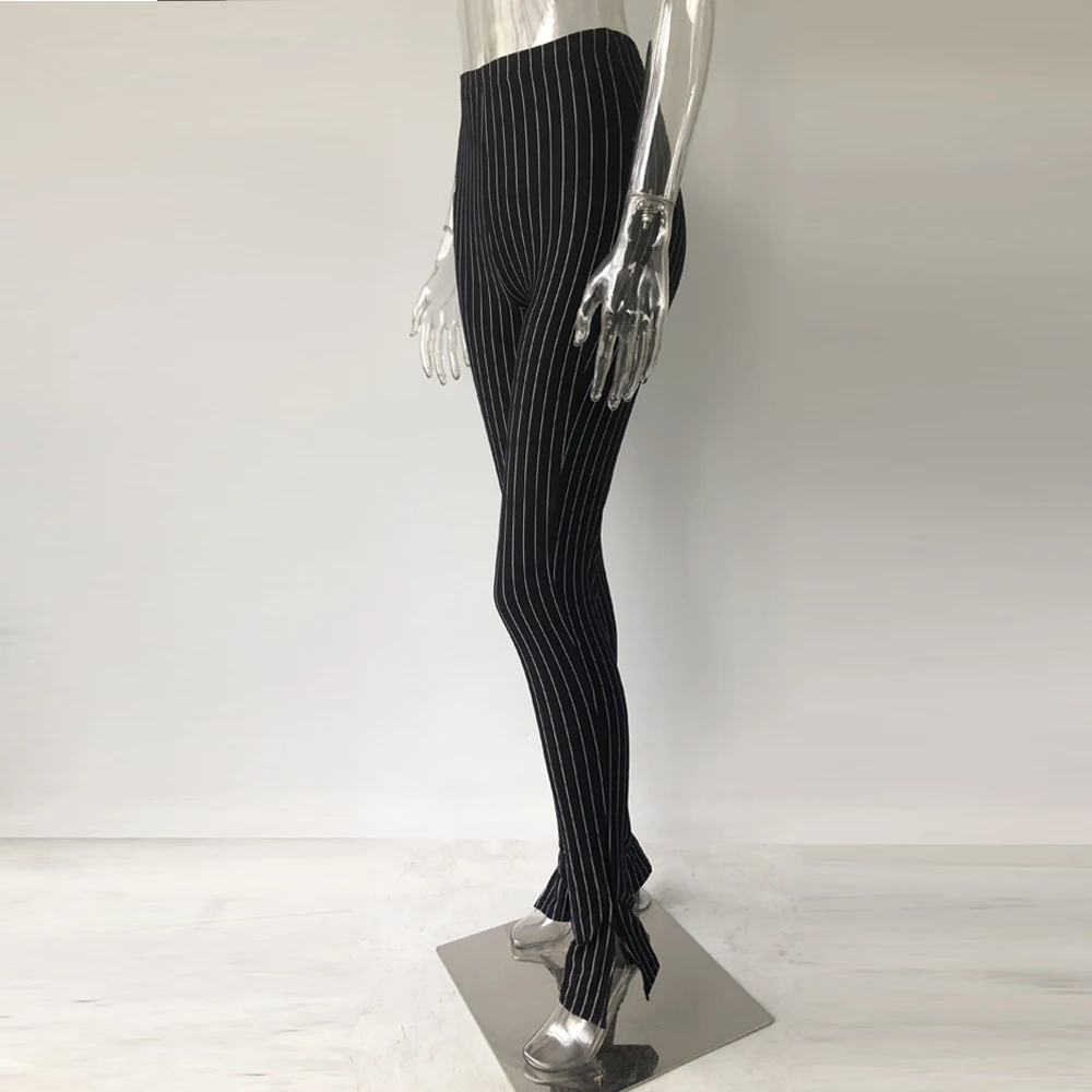 
8415 Hot Sale Beauty Office Ladies Striped Black Wear Cheap Ready Made Pants 