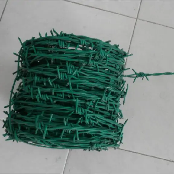 Green barbed wire 1.6mm x 50 feet 18 gauge  engraved wire PVC covered barbed wire