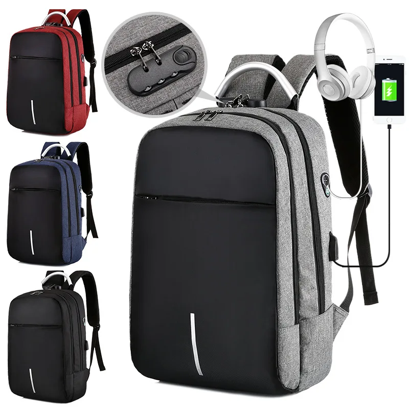 Business Custom Laptop Backpack Travel Bags with USB Charging School Student Backpack with Anti-theft Lock