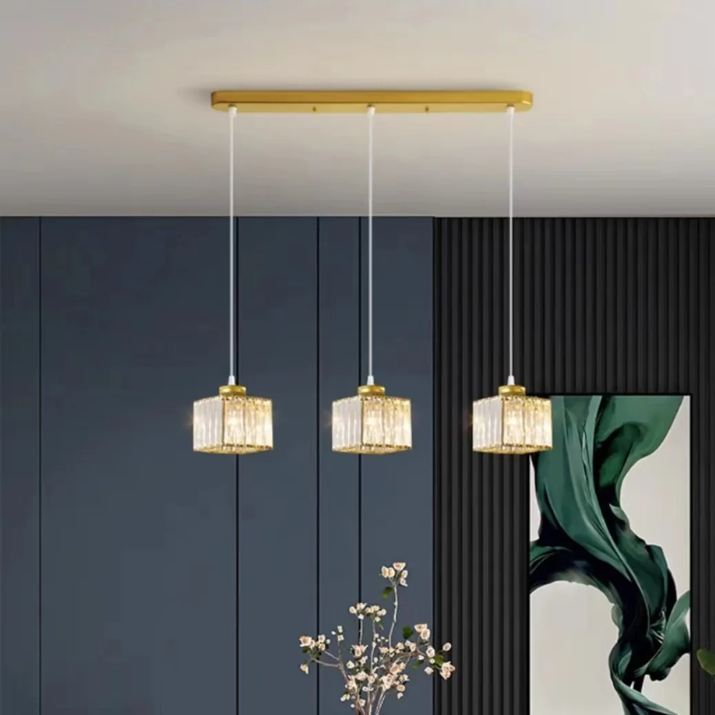 Etch Luxury Kitchen Island  Three Heads E26 E27 Hanging Lighting Modern Crystal Chandelier for Bar Restaurant