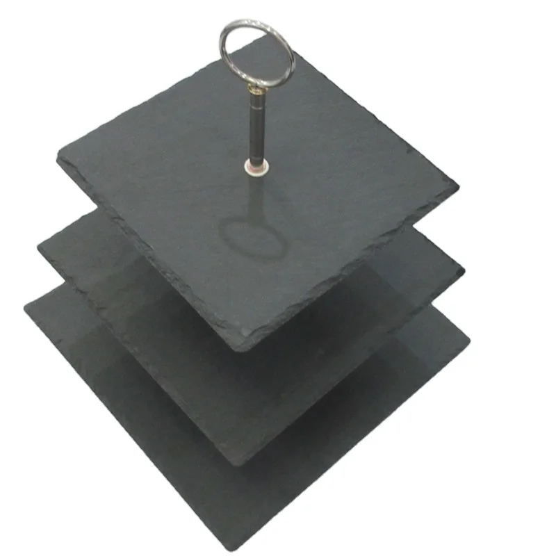 Slate  Food Display Square 3 Tier Stone Cake Stand