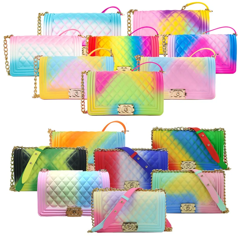 Wholesale candy jelly handbags for women colorful rainbow silicone/PVC lady shoulder crossbody bag jelly purses hand bags