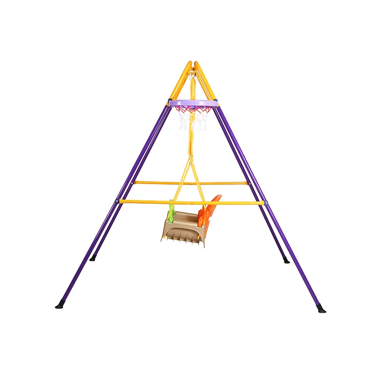 Children outdoor metal stable swing single seat swing with basketball hoop for garden yard