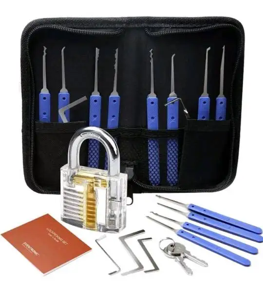 Wholesale 17pcs lock pick tools locksmiths with transparent practice padlock lock smiths tools lockpicking