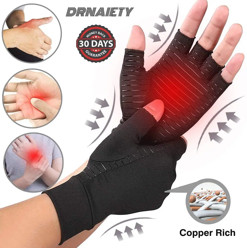 
High Copper Infused Arthritis Compression Fingerless Gloves for Pain Relief and Healing for Carpal Tunnel 