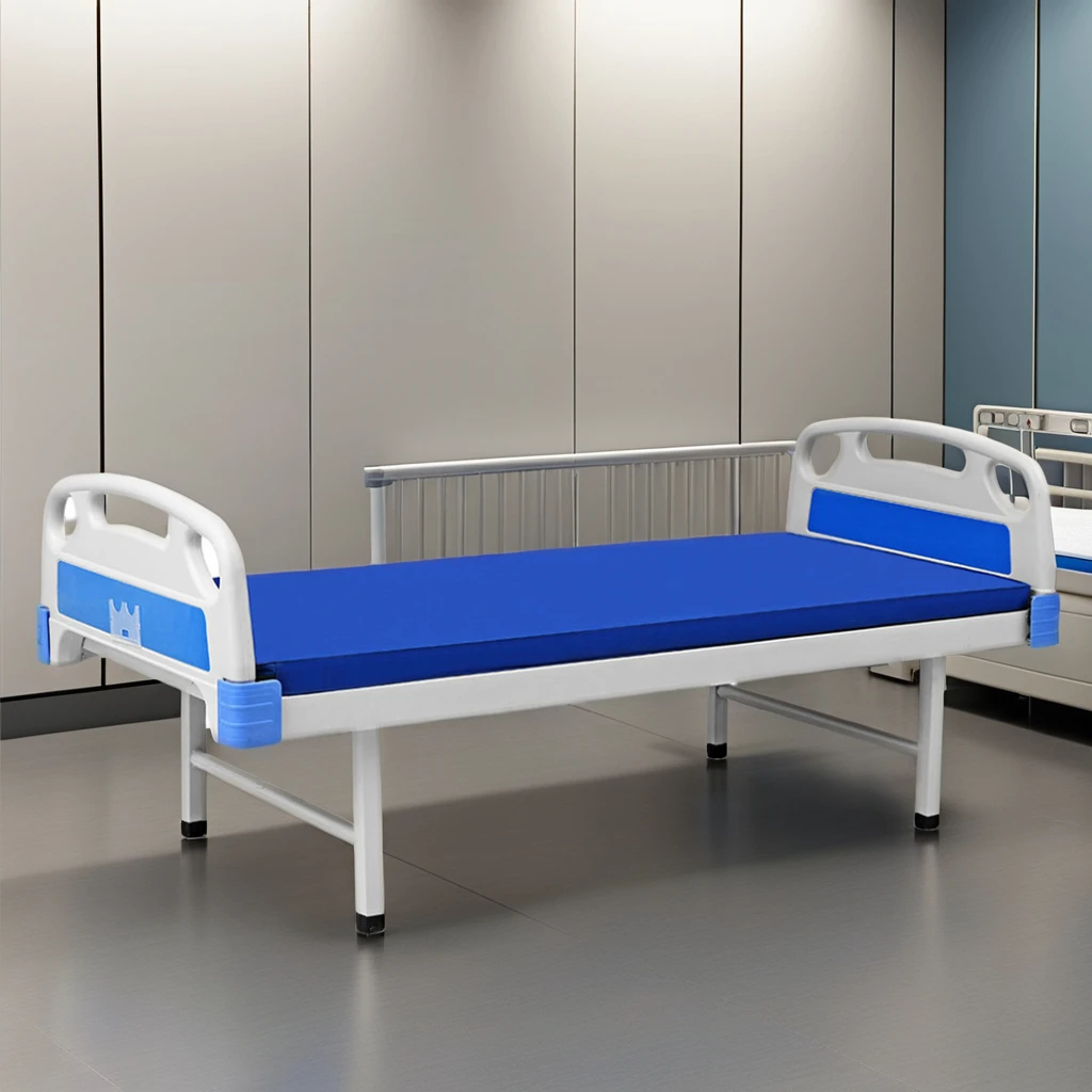 Hospital Furniture Stainless Steel Manual Patient Nursing Flat Bed With telescopic SS IV pole and 4 pcs hooks