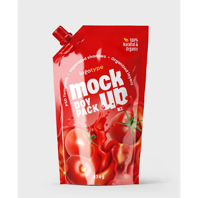 Food Grade Plastic Aluminum Foil Liquid Pouch Packaging Bags With Spout For Tomato Sauce Custom Doy Pack Sauce Spout Pouches