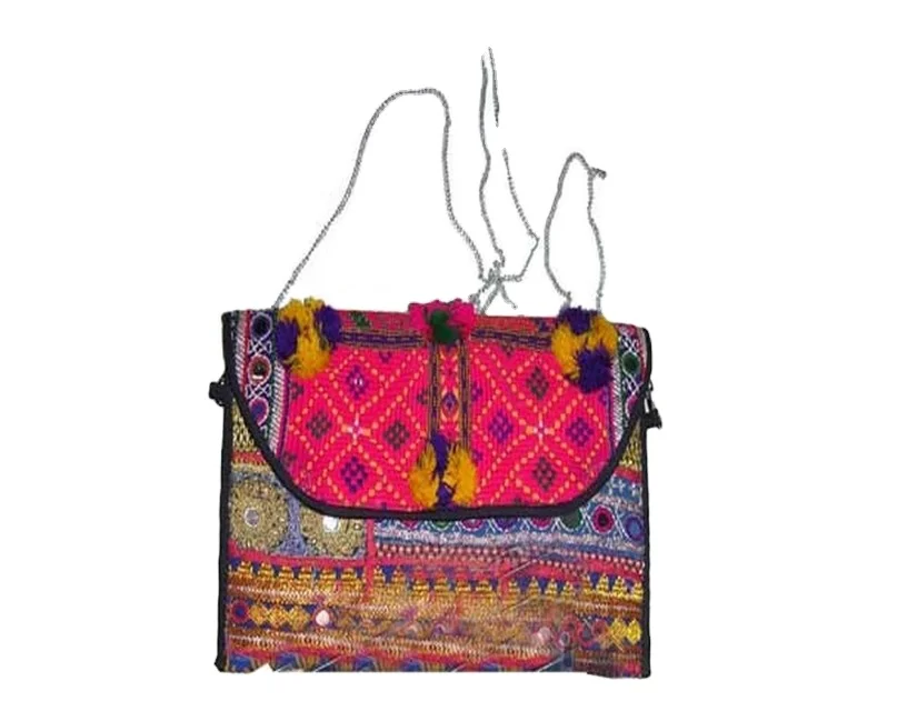 Handmade Indian Embroidered Vintage Bohemian Cotton Tote Gypsy Clutch Purse Tribal Boho Style for All Seasons