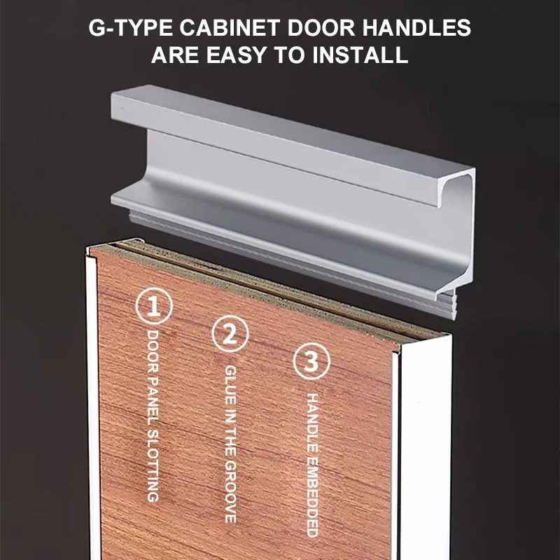 Wardrobe Concealed Door Kitchen Cupboard Cabinet Hidden Aluminium Profile Decorative Pull U F G Shape Edge Handles