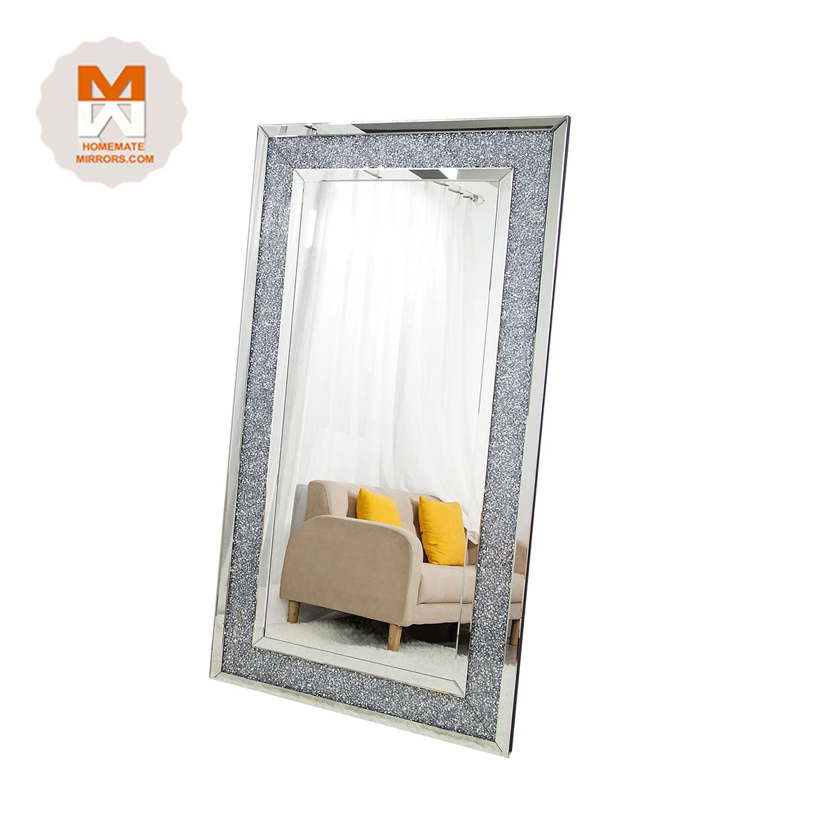 Горячий дизайн большой сверкающий пол отдельно стоящий Mrror с измельченным бриллиантом