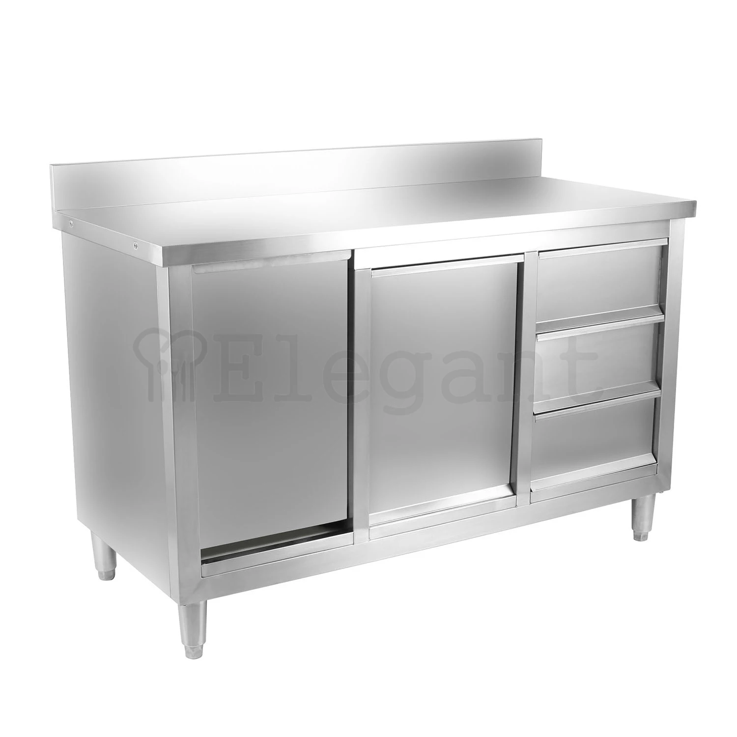 New Round Tube Kitchen Equipment Hotel Restaurant Stainless Steel Kitchen Work Table with Backsplash With Drawers With Cabinet