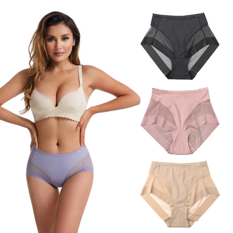 High Quality Underwear Women Sexy See Through Panties Plus Size Mid-rise Comfortable Undies Pink Girls Icesilk Underwear