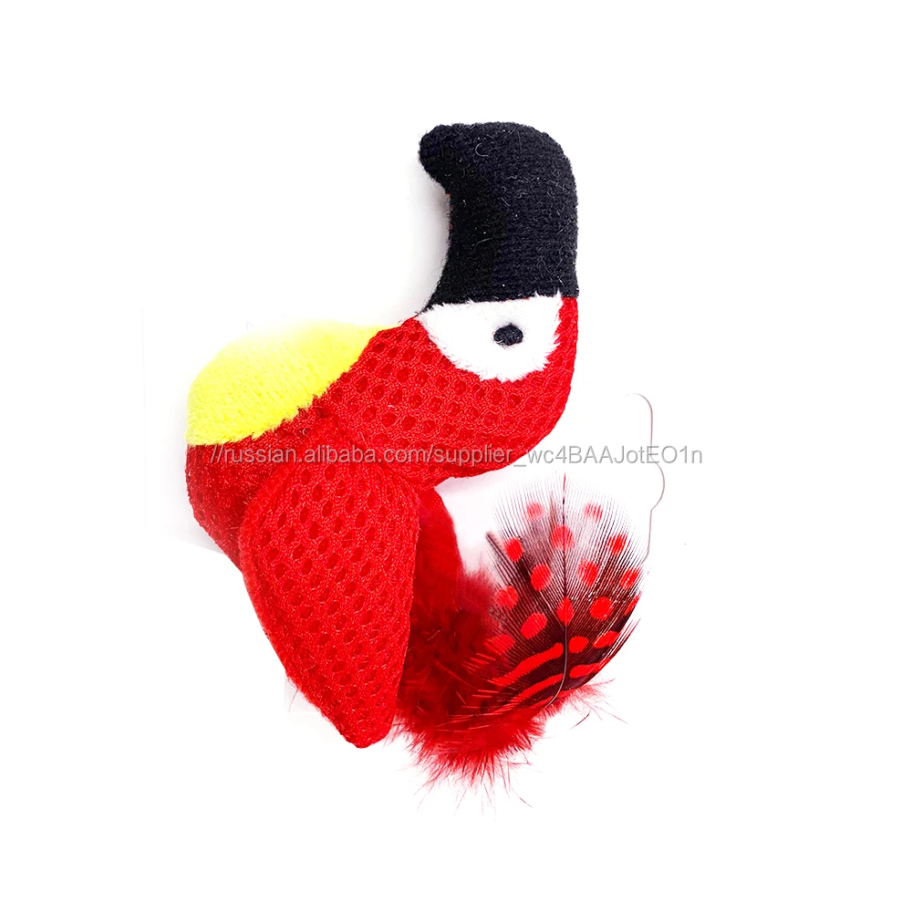 Высокое качество милый выращивание chaser перо полиэстер птица кошка игрушечные лошадки с попугай форма