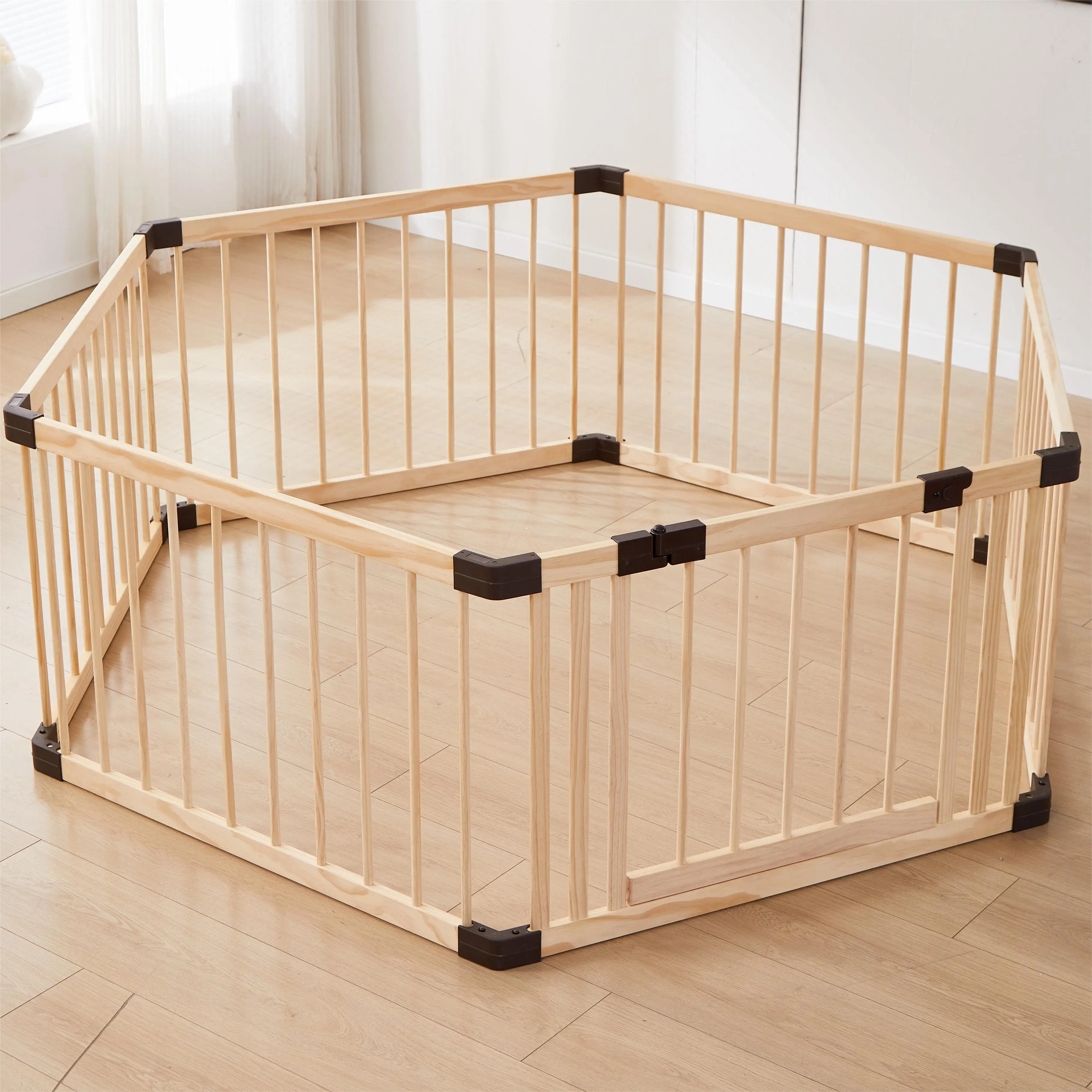 Kids Baby Toddler Playpen Indoor Portable Wooden Freestanding  Kids Baby Pet Cats Dogs Animals Toy Play Fence with Door