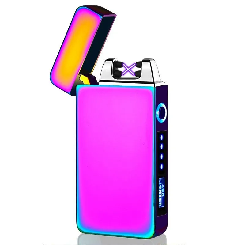 Customize Logo Boyfriend Gift Double Arc Windproof Cigarette Lighter Portable Electricity Display Usb Charging Lighter