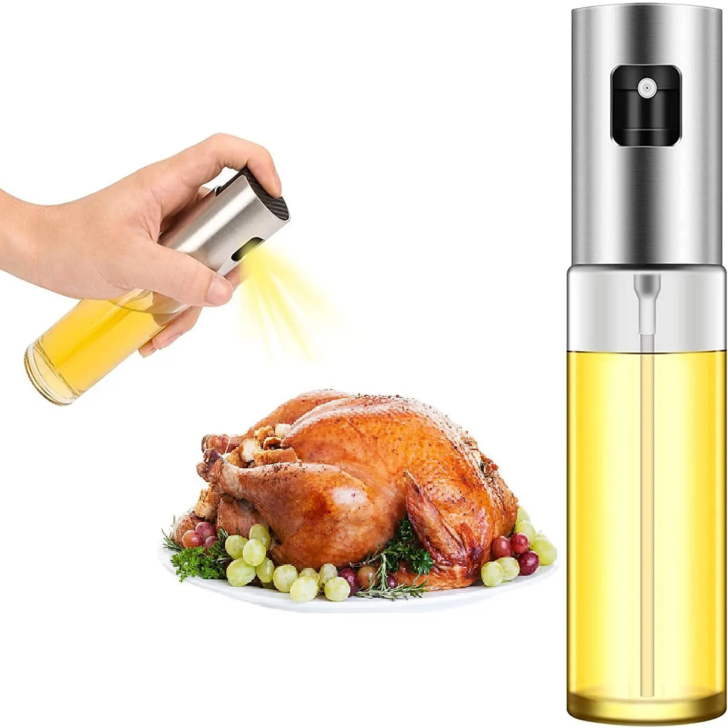 Hot Selling Glass Bottle Olive Oil Sprayer With Stainless Steel Lid For BBQ