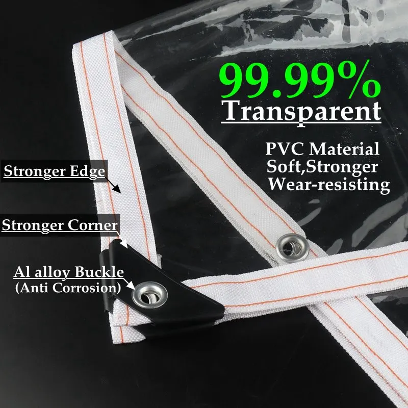 99.99% Transparent Clear PVC Canvas Tarpaulin Cover Balcony Net Window Awning Outdoor Carport Garages Canopy