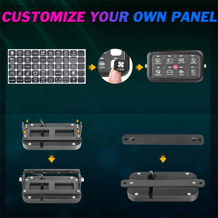 RGB Backlit On Off Led Switch Programmable 8 Gang Switch Panel Waterproof