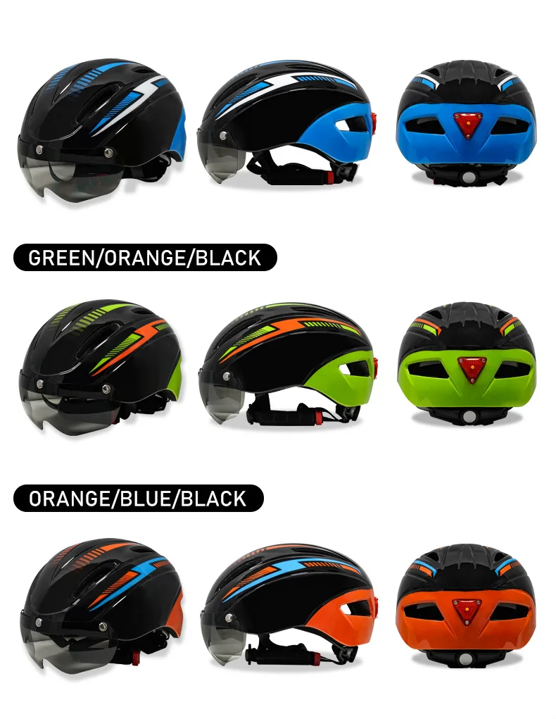 Unisex Mountain Bike Helmet with Integrated Windshield & Tail Light Sport Style Safety Feature for Adults Multiple Color Options
