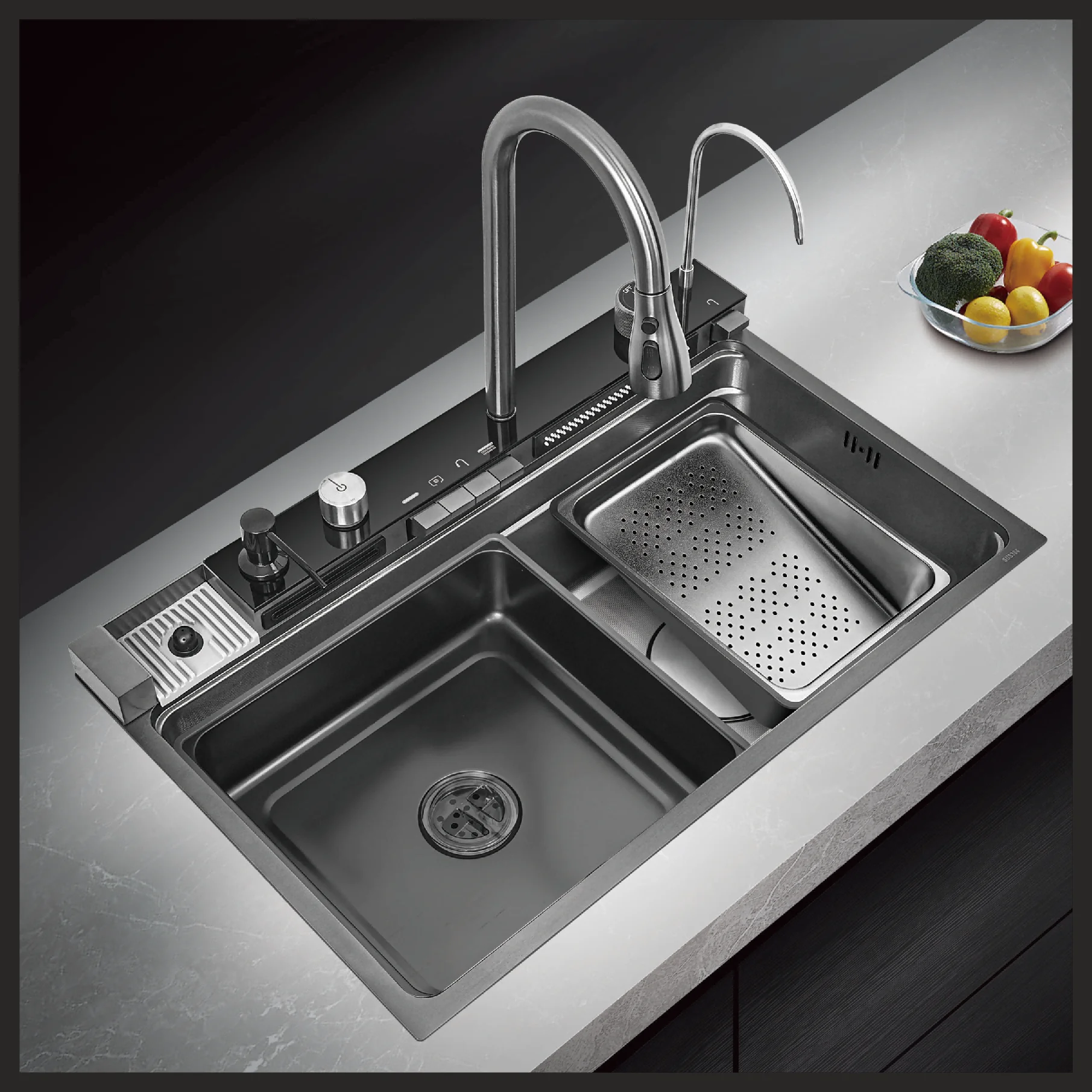 New Product Nano Handmade Fast Drainage Honeycomb Embossed Waterfall kitchen Sink Digital Hot Sale on Line